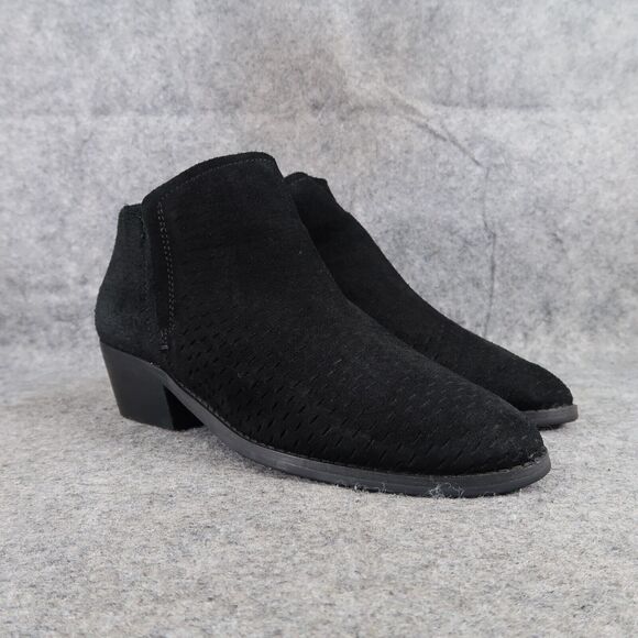 Lucky Brand Shoes Womens 8 Ankle Boot Leather Black Perforated Block Heel Bootie - Picture 1 of 16
